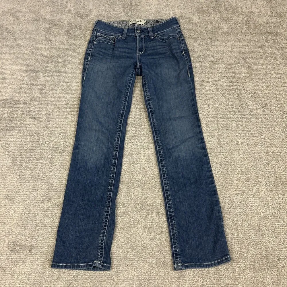 Ariat Real Jeans Womens 29R Blue Mid Rise Straight Leg Rodeo Cowgirl Stretch